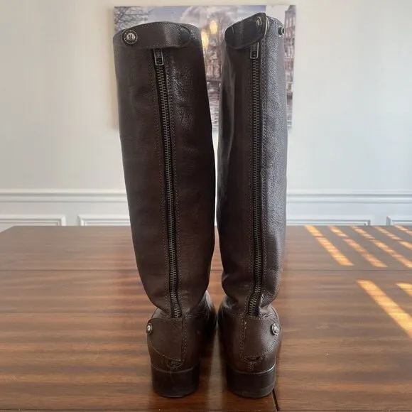 Frye Melissa Button Women's 6.5 B Tall Brown Leather Riding Boots 76430 Back Zip