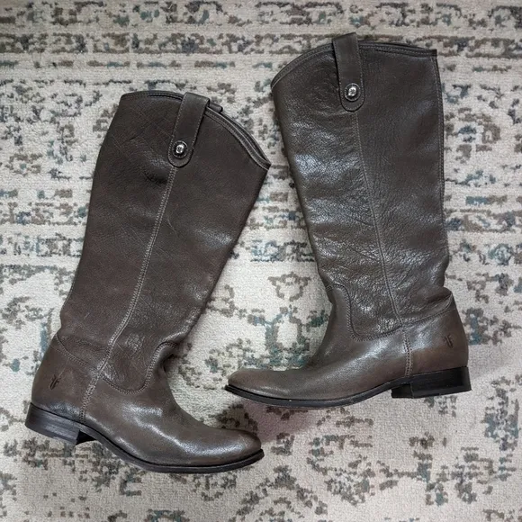 FRYE Melissa Leather knee high tall riding dark brown gray Boots Size 8