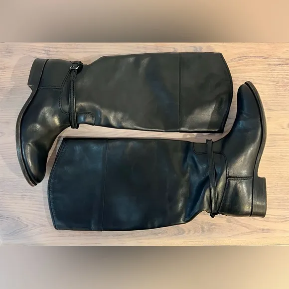 Frye Melissa Seam Tall Black Leather Riding Knee-High Boots