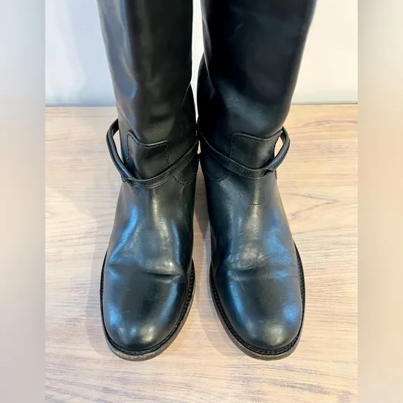 Frye Melissa Seam Tall Black Leather Riding Knee-High Boots
