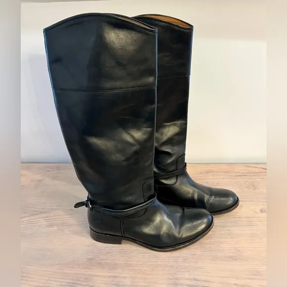Frye Melissa Seam Tall Black Leather Riding Knee-High Boots