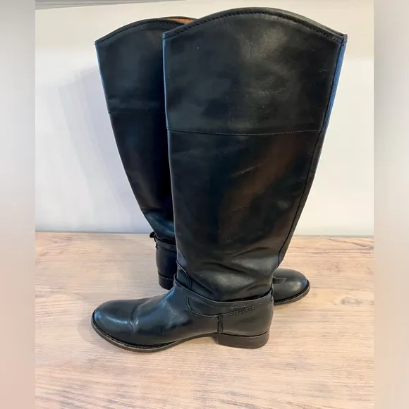 Frye Melissa Seam Tall Black Leather Riding Knee-High Boots