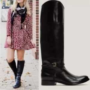 Frye Melissa Seam Tall Black Leather Riding Knee-High Boots