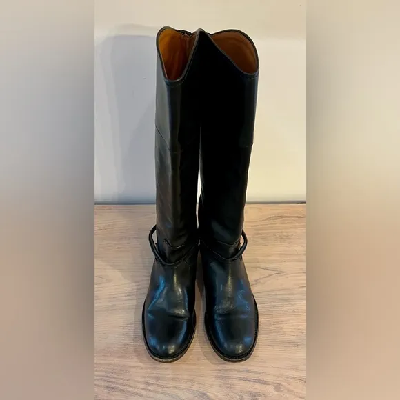 Frye Melissa Seam Tall Black Leather Riding Knee-High Boots