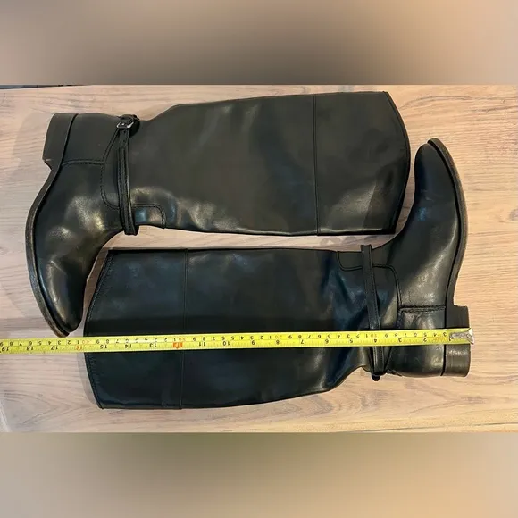 Frye Melissa Seam Tall Black Leather Riding Knee-High Boots