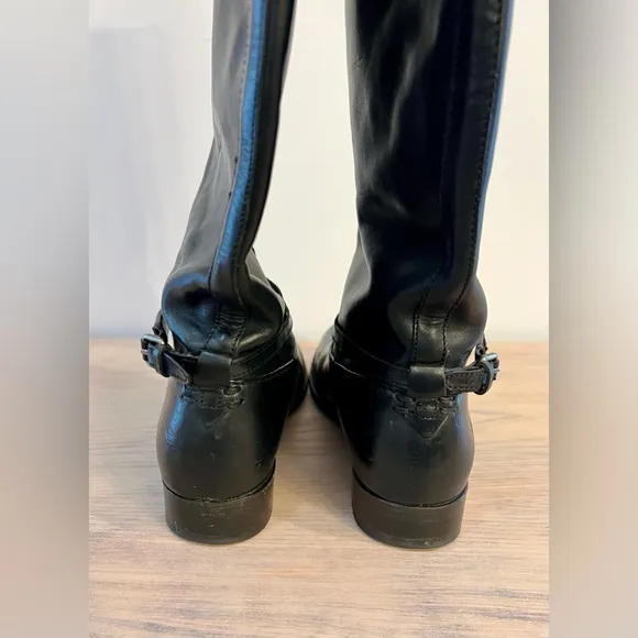 Frye Melissa Seam Tall Black Leather Riding Knee-High Boots
