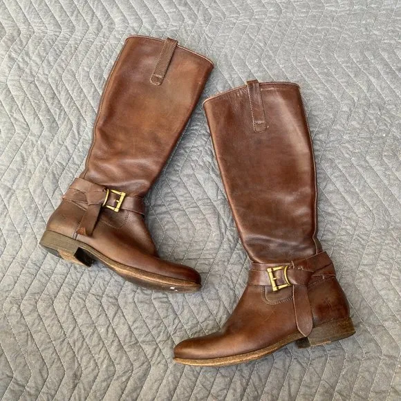 Frye Melissa Tall Harness Leather Riding Boot Brown