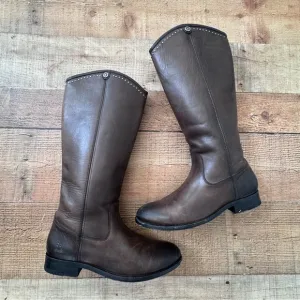 FRYE MELISSA Tall Western Riding Boots Brown Leather Silver Stud Knee High Sz 7