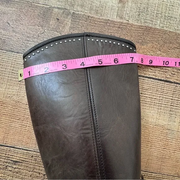 FRYE MELISSA Tall Western Riding Boots Brown Leather Silver Stud Knee High Sz 7
