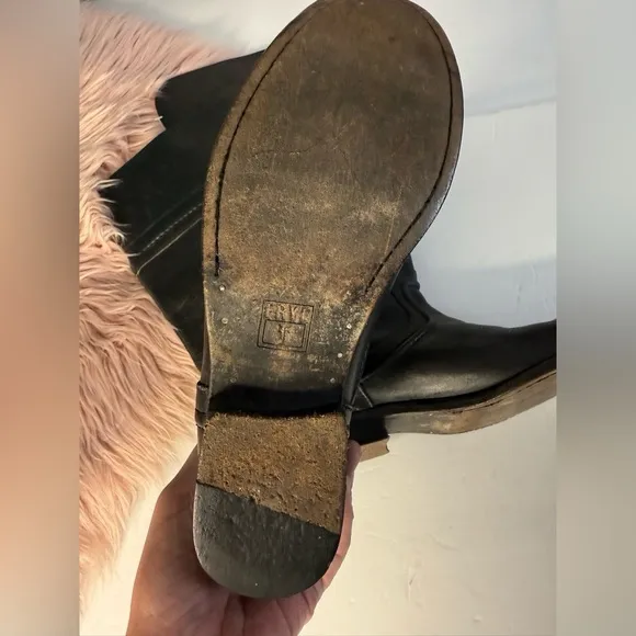FRYE Melissa Trapunto Tall Riding Leather Boots Black Size 7