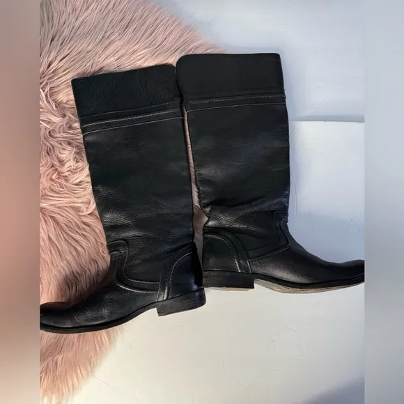 FRYE Melissa Trapunto Tall Riding Leather Boots Black Size 7