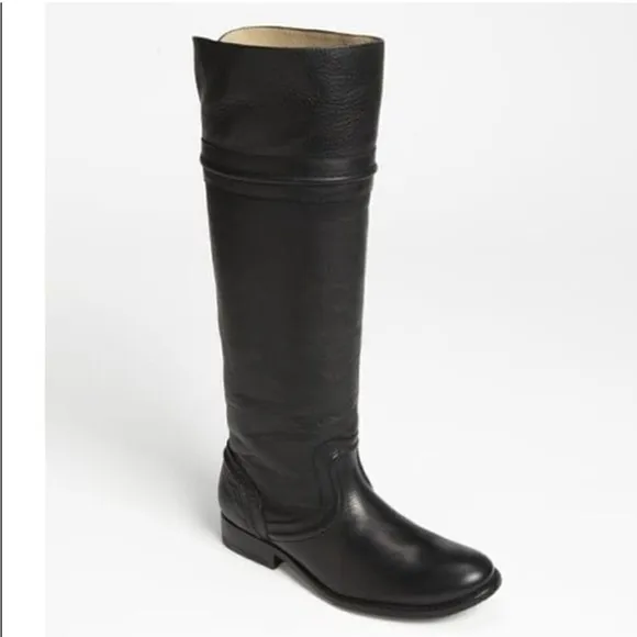 FRYE Melissa Trapunto Tall Riding Leather Boots Black Size 7