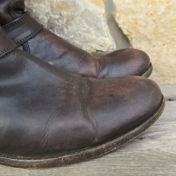 FRYE Melissa Harness Riding Boots Extended Calf Inside Zip Dark Brown Size 8.5