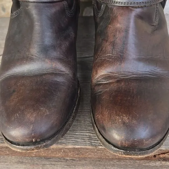 FRYE Melissa Harness Riding Boots Extended Calf Inside Zip Dark Brown Size 8.5