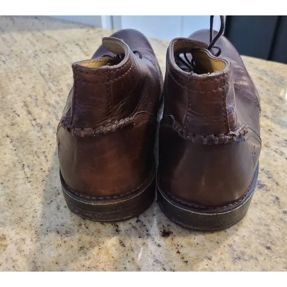 Frye  Men's 8.5D Brown Chukka Leather Lace up Boots Distressed