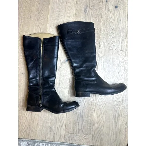 Frye Molly Button Black Leather Riding Boots Tall Knee High Size 7.5