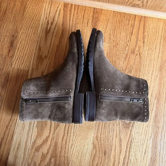 FRYE 'NATALIE' 4001 Double Zip‎ Studded Chesnut Suede Boots Sz 7