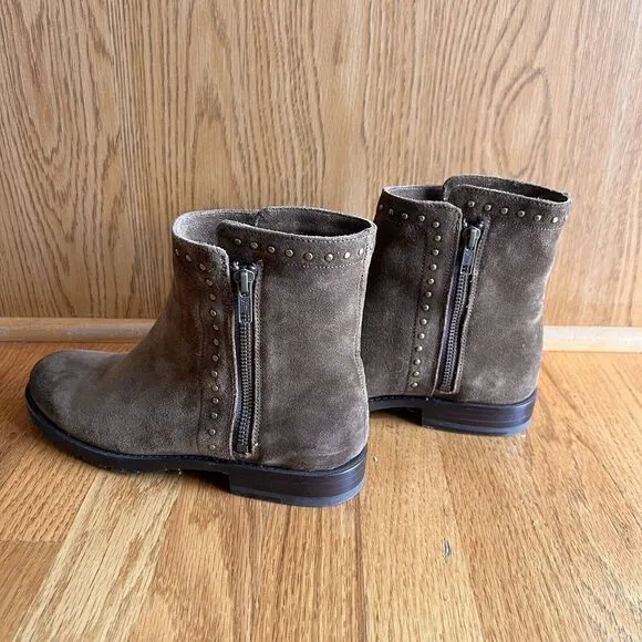 FRYE 'NATALIE' 4001 Double Zip‎ Studded Chesnut Suede Boots Sz 7