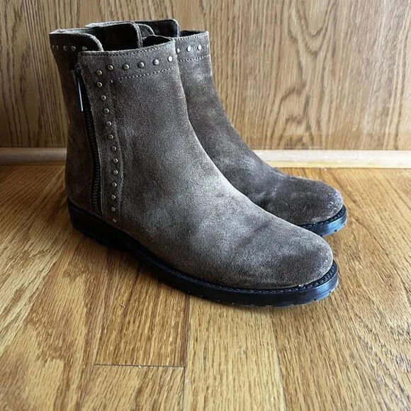 FRYE 'NATALIE' 4001 Double Zip‎ Studded Chesnut Suede Boots Sz 7