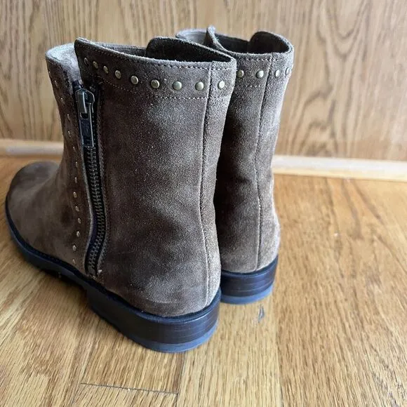 FRYE 'NATALIE' 4001 Double Zip‎ Studded Chesnut Suede Boots Sz 7