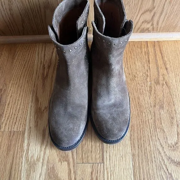 FRYE 'NATALIE' 4001 Double Zip‎ Studded Chesnut Suede Boots Sz 7