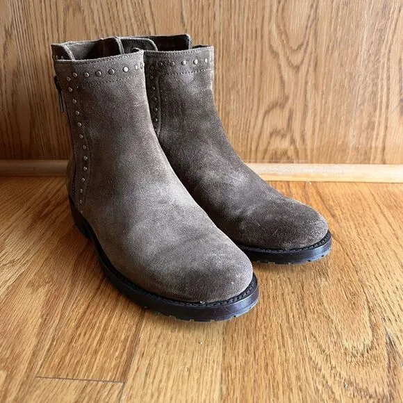 FRYE 'NATALIE' 4001 Double Zip‎ Studded Chesnut Suede Boots Sz 7