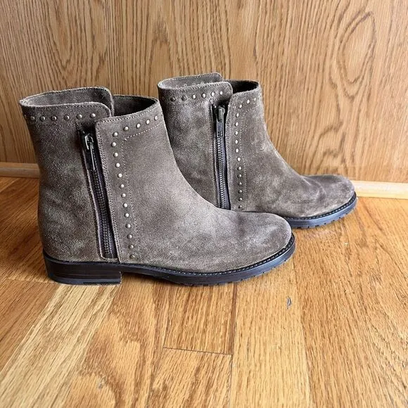 FRYE 'NATALIE' 4001 Double Zip‎ Studded Chesnut Suede Boots Sz 7