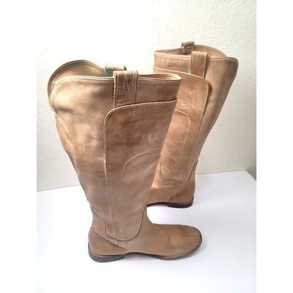 Frye Paige Tall Riding Brown Leather Knee-High Western Cowboy Boots Size 8.5B