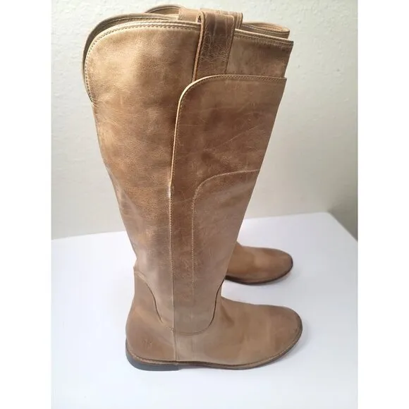 Frye Paige Tall Riding Brown Leather Knee-High Western Cowboy Boots Size 8.5B