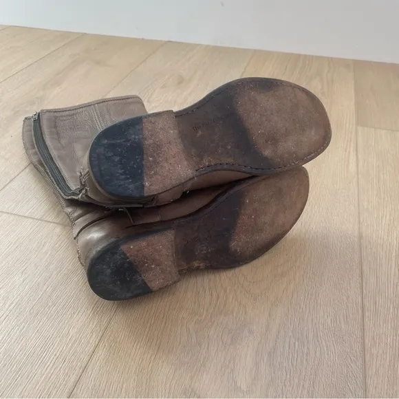 Frye Phillip tall harness buckle riding moto boots brown leather 8