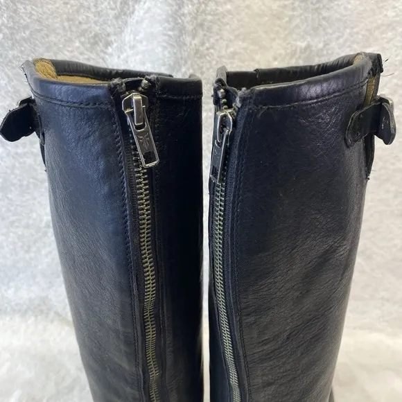 Frye Pippa Womens Tall Black Leather Back Zip Riding Knee High Boots Size 6.5