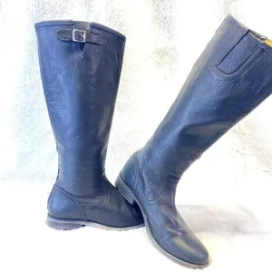 Frye Pippa Womens Tall Black Leather Back Zip Riding Knee High Boots Size 6.5