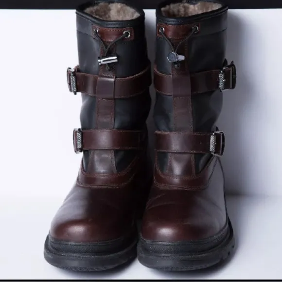Frye Riley Trek Waterproof Snow Boots Mens Size 7 Winter Lamb Fur Brown Black