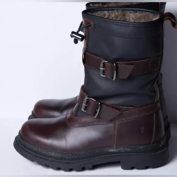 Frye Riley Trek Waterproof Snow Boots Mens Size 7 Winter Lamb Fur Brown Black
