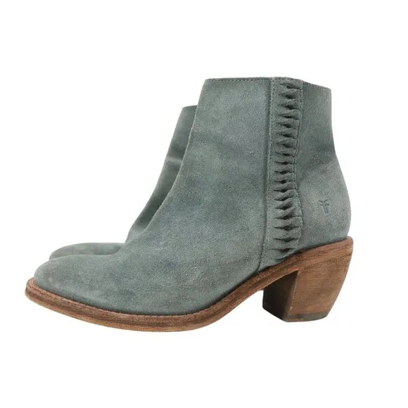 Frye Rosalia Feather Bootie Blue Suede Leather Boots 8