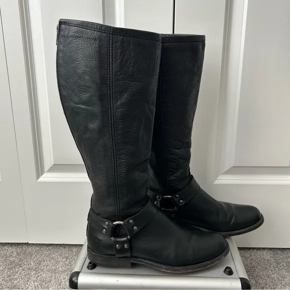 Frye saddle boots women’s black leather boots harness riding boots‎