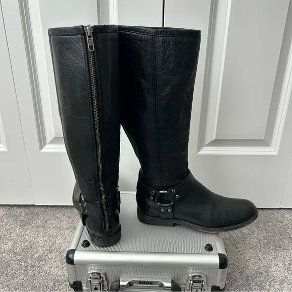 Frye saddle boots women’s black leather boots harness riding boots‎