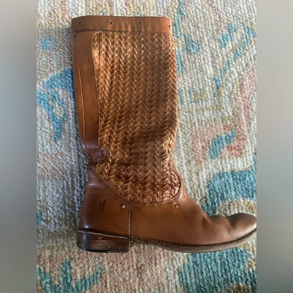 Frye Shirley Tall Woven Leather Western Riding Boots Size 8