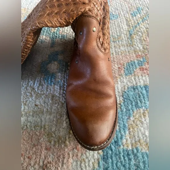 Frye Shirley Tall Woven Leather Western Riding Boots Size 8