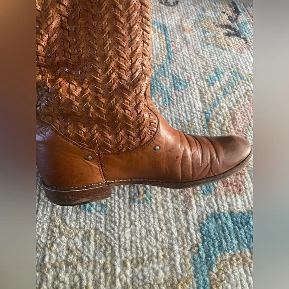 Frye Shirley Tall Woven Leather Western Riding Boots Size 8