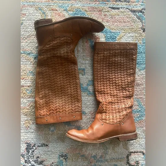 Frye Shirley Tall Woven Leather Western Riding Boots Size 8