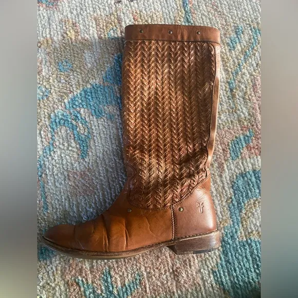 Frye Shirley Tall Woven Leather Western Riding Boots Size 8