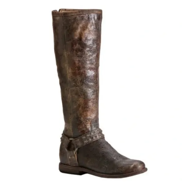 Frye signature studded harness rustic brown leather boots size 6