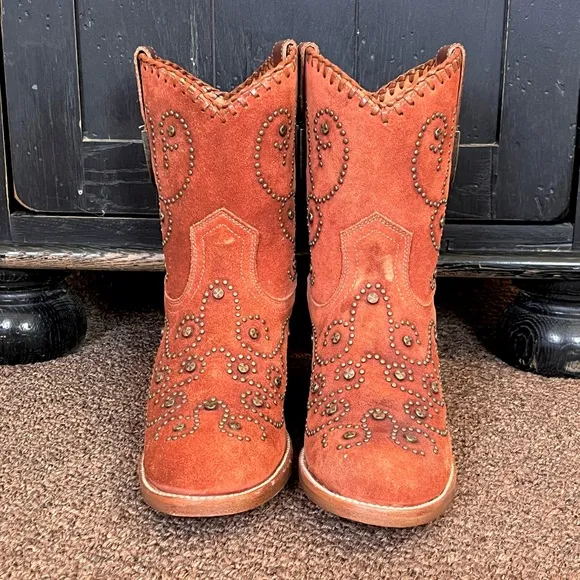 Frye Studded Suede Western Ankle Boots New Frye studded cowboy boots