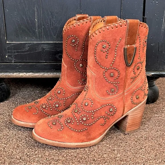 Frye Studded Suede Western Ankle Boots New Frye studded cowboy boots