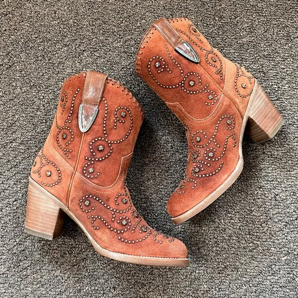Frye Studded Suede Western Ankle Boots New Frye studded cowboy boots