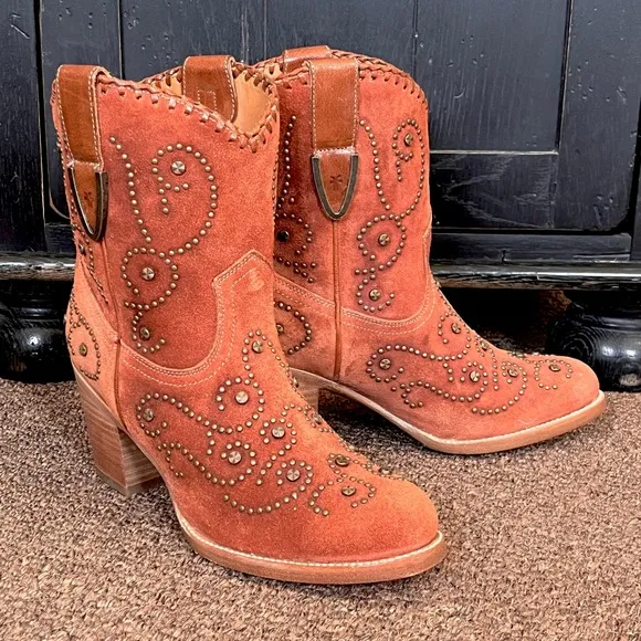 Frye Studded Suede Western Ankle Boots New Frye studded cowboy boots
