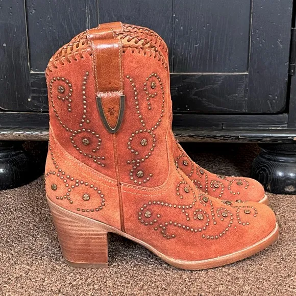 Frye Studded Suede Western Ankle Boots New Frye studded cowboy boots