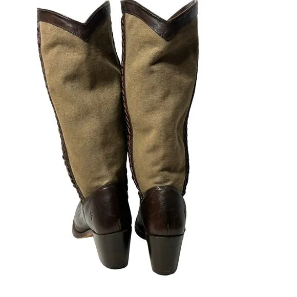 Frye sz 10 Jane Canvas Leather braid accent knee high riding boots womens