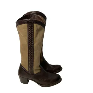 Frye sz 10 Jane Canvas Leather braid accent knee high riding boots womens